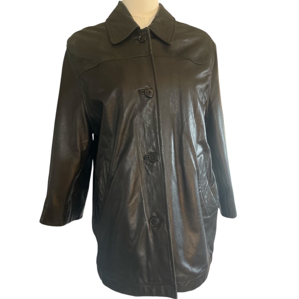 Dockers Genuine‎ Leather Black Car Coat Women's Small Classic 90s Minimalist